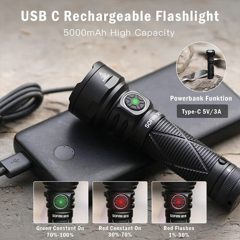 Sofirn SR15 4500LM USB C Rechargeable LED Flashlight