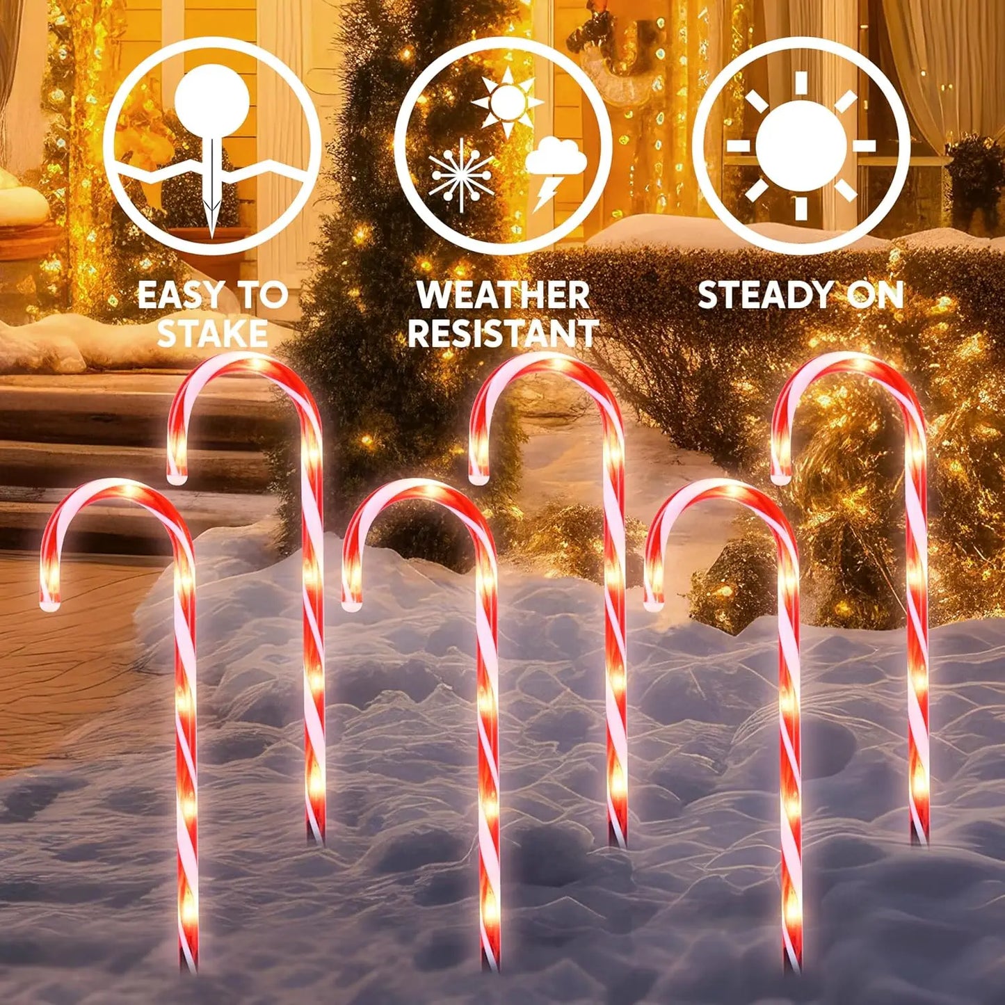 Joyfy Prelit Candy Cane Pathway Marker Lights Set Outdoor