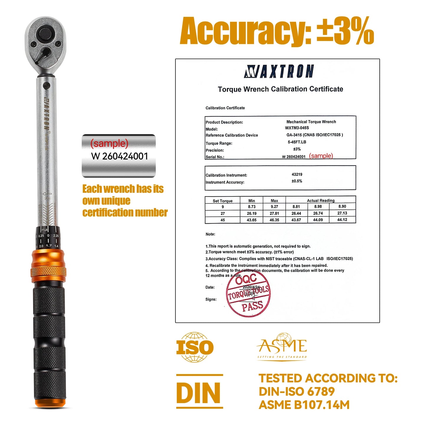 Waxtron Professional Adjustable Torque Wrench 5 To 45 Ft Lb