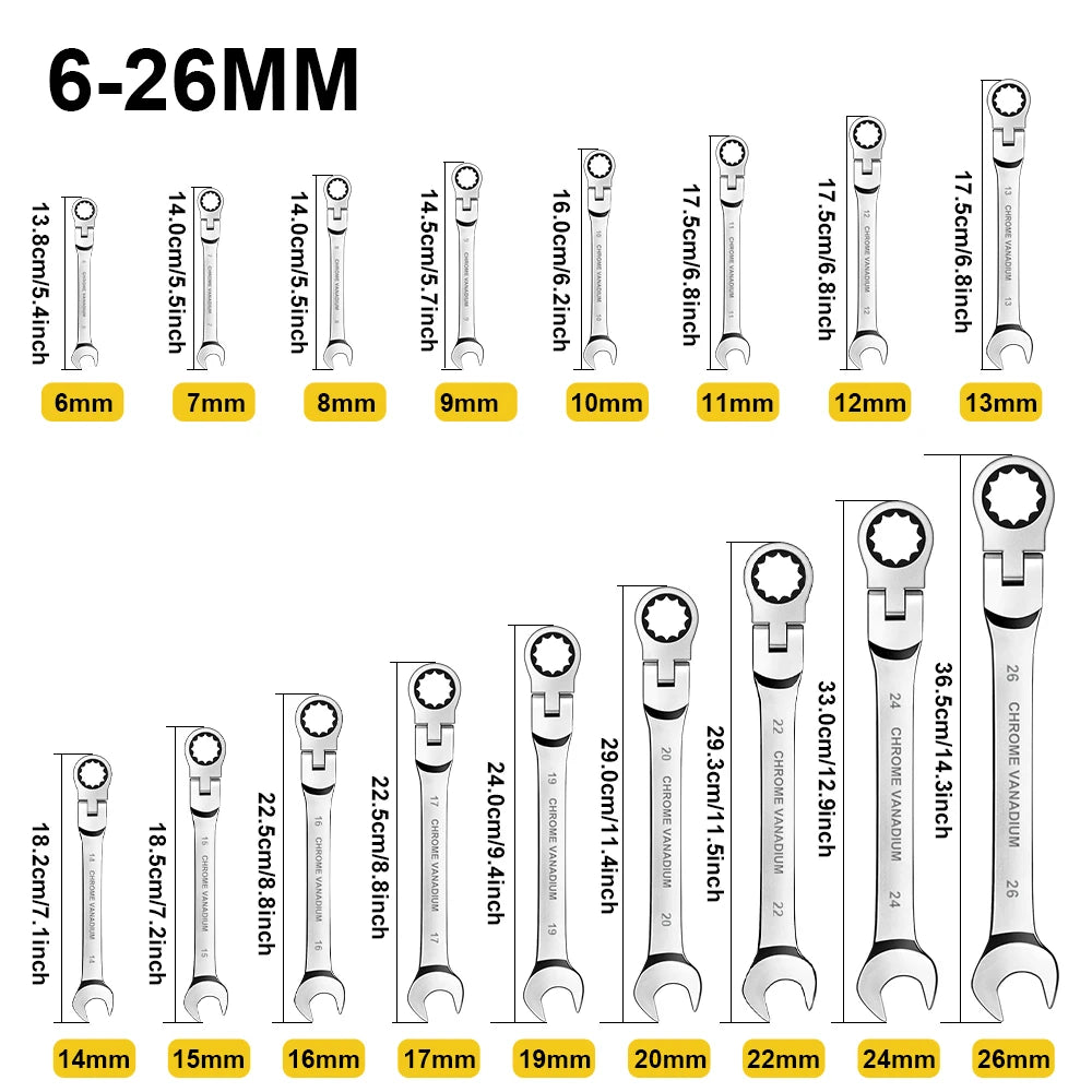 WOZOBUY Flex-Head Ratchet Wrench Set Cr-V Construction