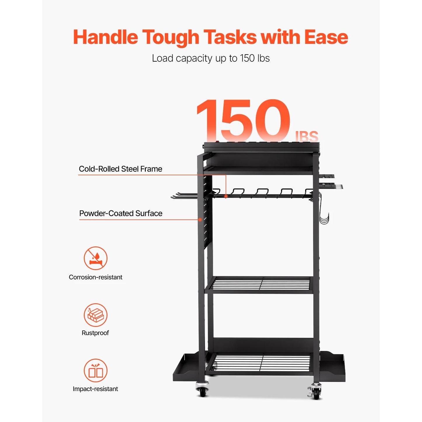Tool Organizer Cart With Charging Station And 8 AC Outlets