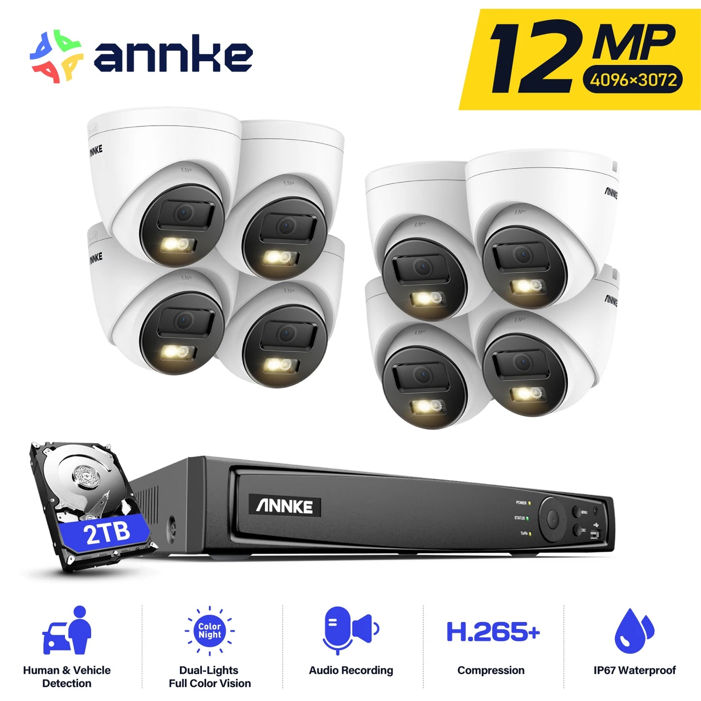 ANNKE 12MP Smart Dual Light PoE CCTV Camera Kit NVR