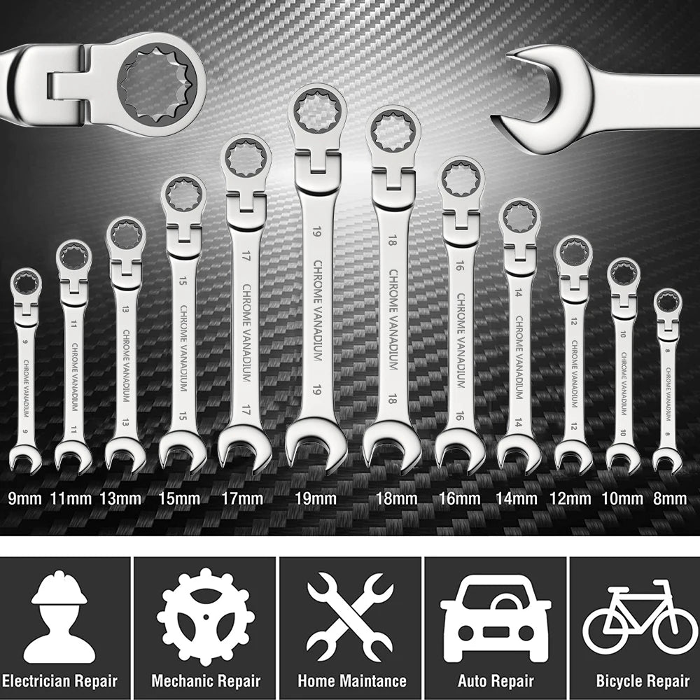 Durable Ratchet Wrench Set 72 Tooth Metric Multi Function Garage