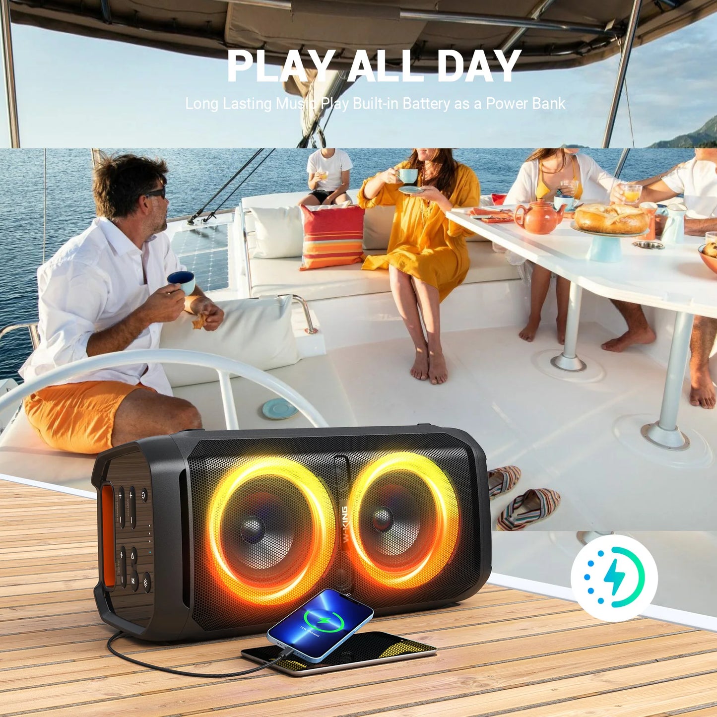 W-King 100W RMS Bluetooth Speaker IPX6 Waterproof Portable Boombox