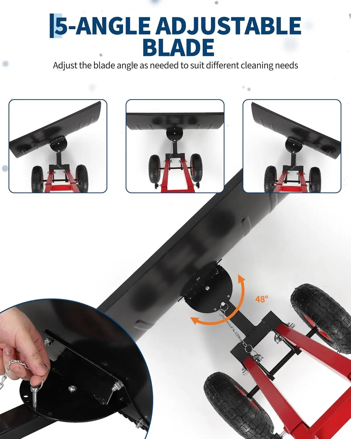 Heavy Duty Snow Shovel with Wheels, Steel Dual Handle Push Snow Pusher Shovel, 5-Position Angle & Height Adjustable Handle