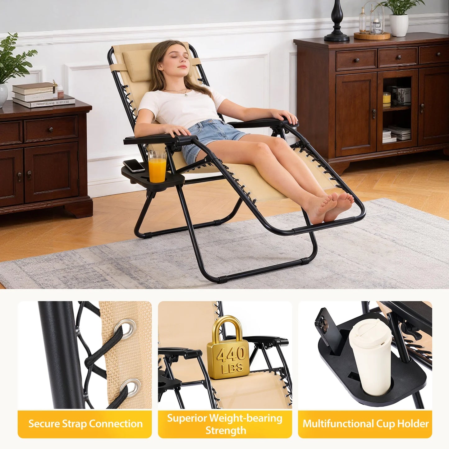 JHK Portable Zero Gravity Recliner Chairs Set Of 2 Outdoor Lounge Chairs