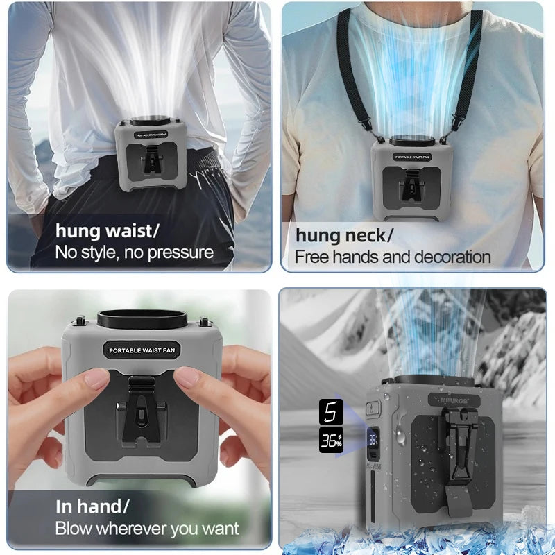 Portable Neck Fan With 10000mAh Battery, Hands-Free Clip, Flashlight