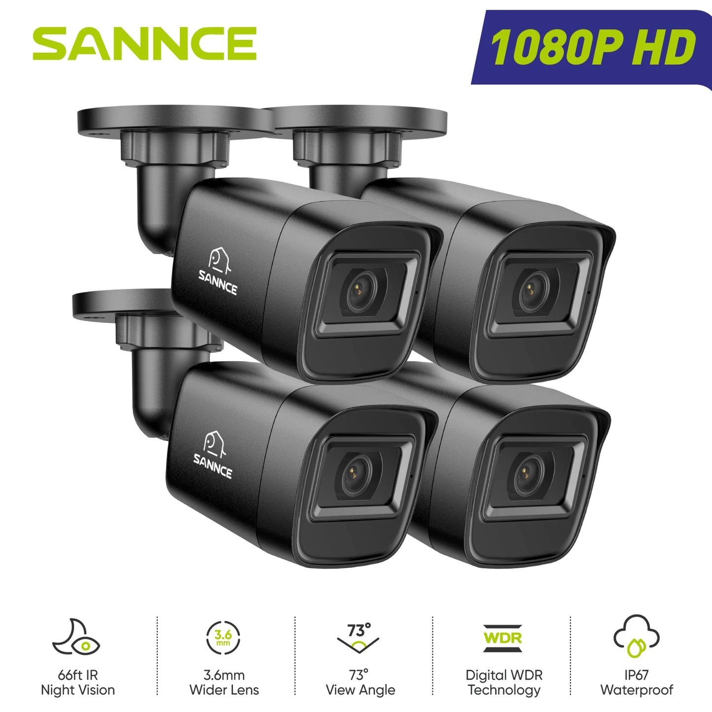 SANNCE 2MP Bullet Security Camera 3.6mm Lens 1080P DVR