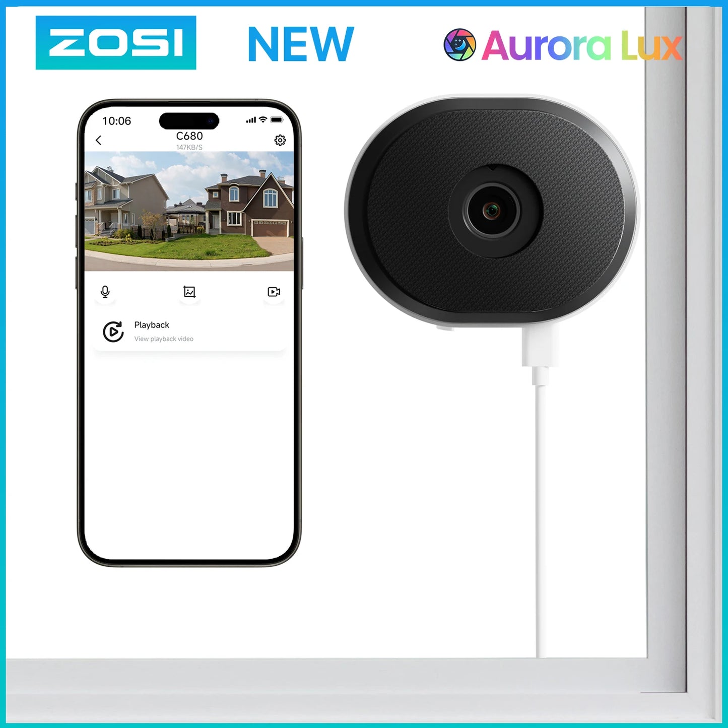ZOSI 2K Window Security Camera AI Detection Night Vision WiFi