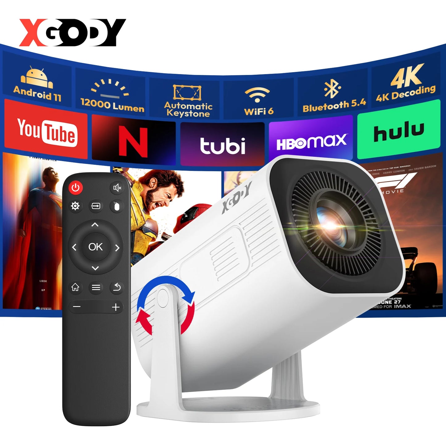 XGODY 4K LED Projector With WiFi 6 Bluetooth 5.0