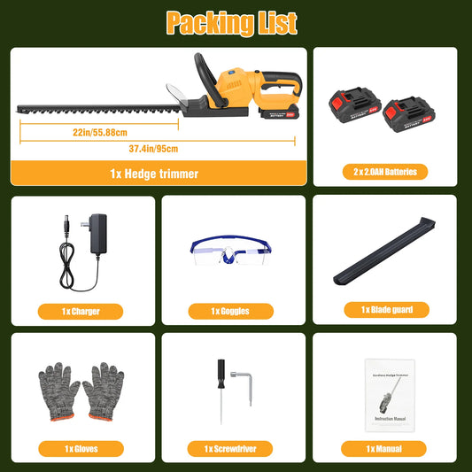 Cordless Brushless Hedge Trimmer With Rechargeable Batteries for Garden Care