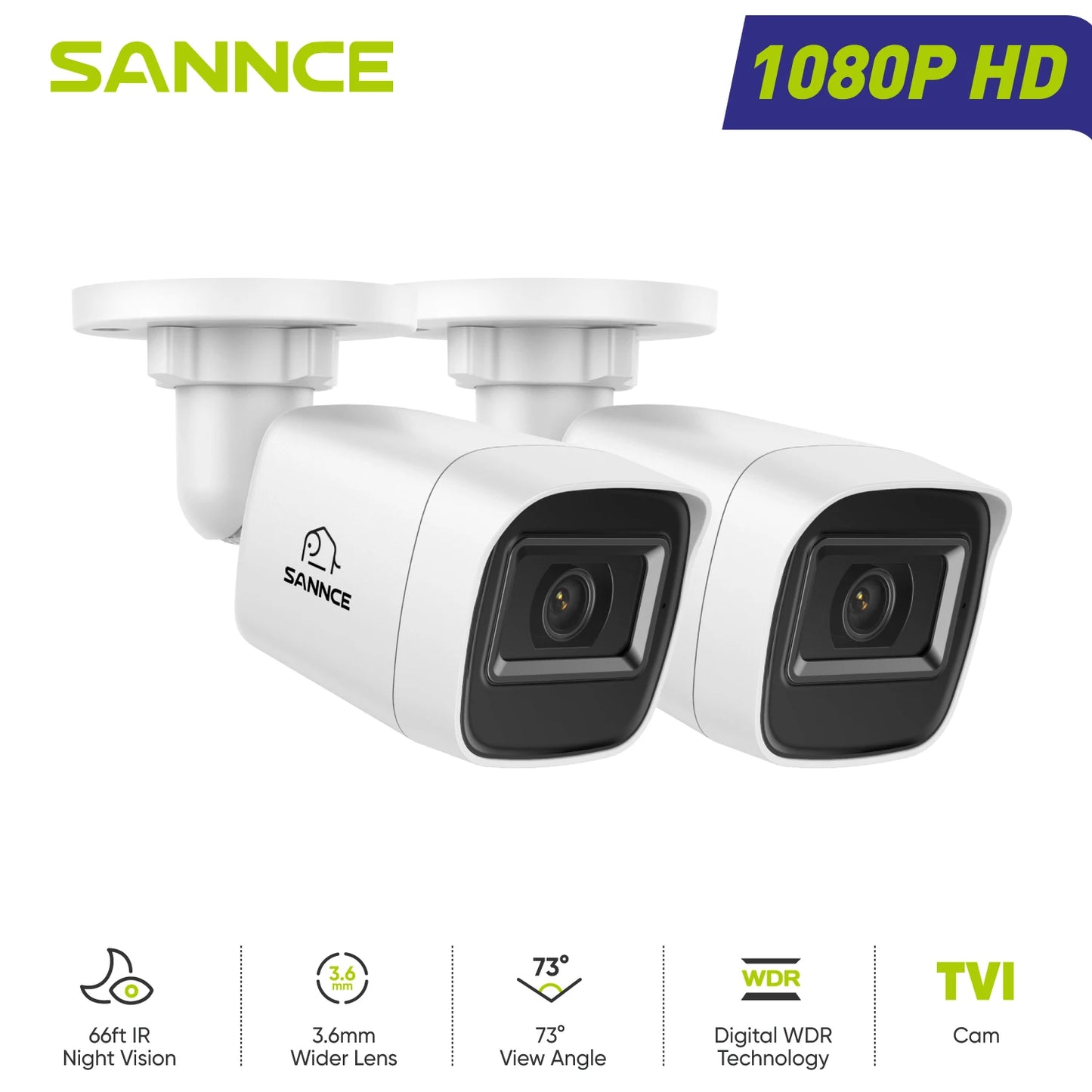 SANNCE 2MP Bullet Security Camera 3.6mm Lens 1080P DVR