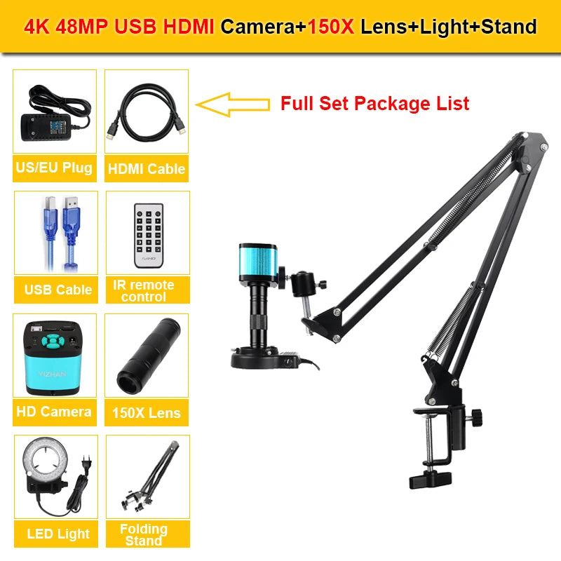 YIZHAN 150X Digital Microscope 4K Camera HDMI USB For Soldering