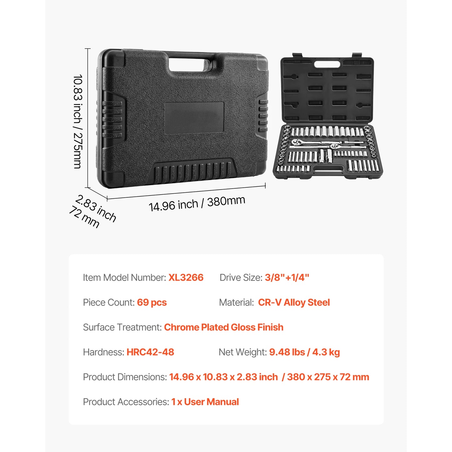 SucceBuy 86Piece Socket Set With Ratchet SAE And Metric