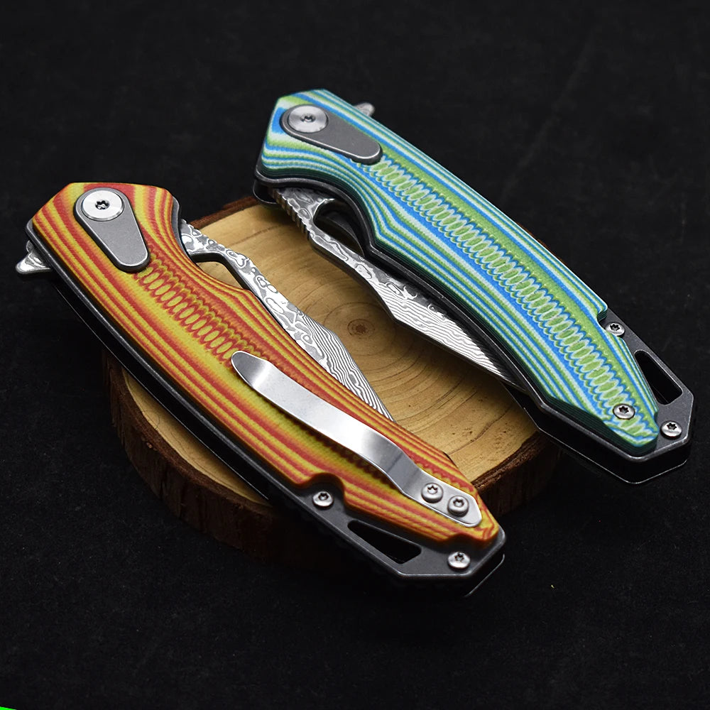 BLACKDRAGON DIY Supplies Damascus Steel G10 Folding Knife Back Clip