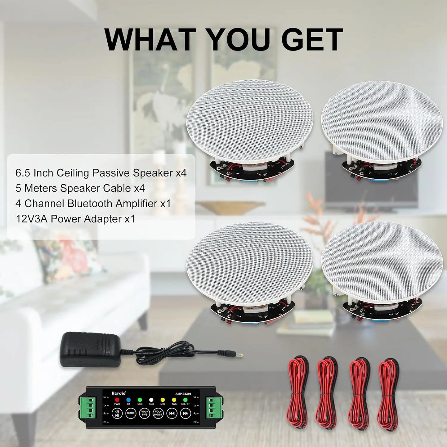 Herdio In Ceiling 600W 2 Way Flush Mount Speaker System