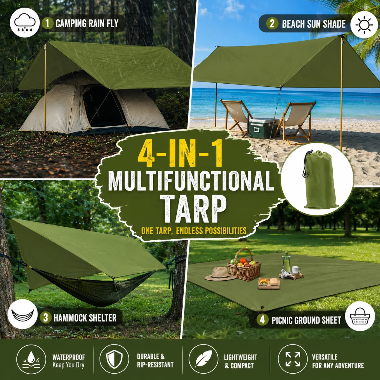 Outdoor Waterproof Tarp Shelter Canopy For Camping And Backpacking