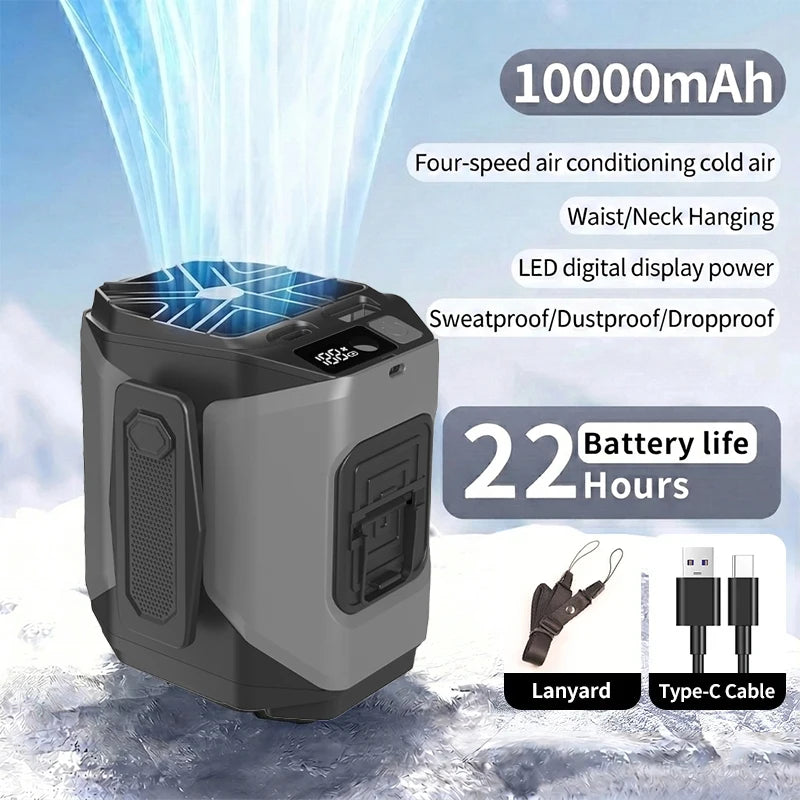 Portable Neck Fan With 10000mAh Battery, Hands-Free Clip, Flashlight