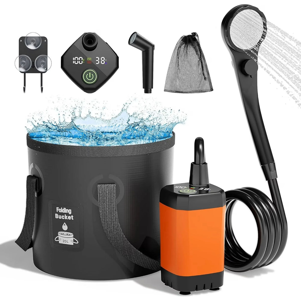Moriko Rechargeable Portable Camping Shower Led Display Pump