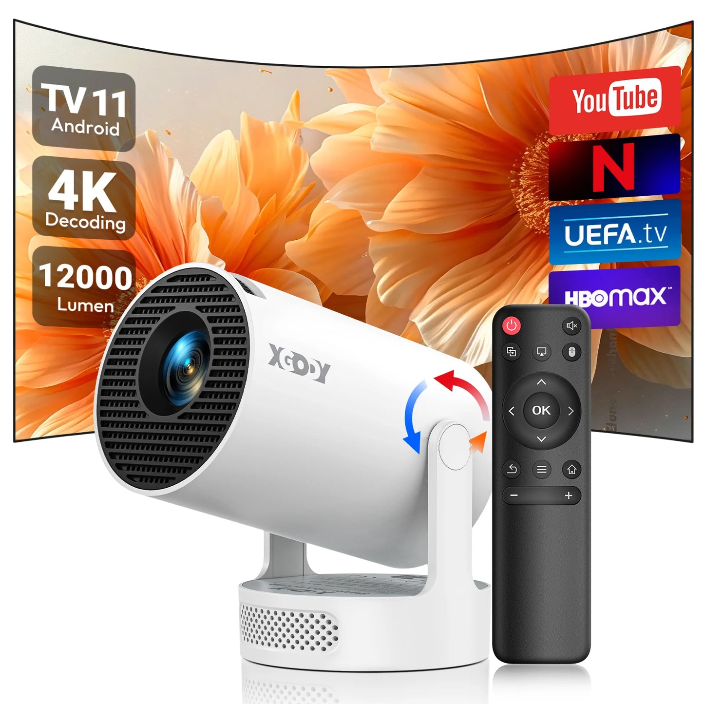 XGODY 4K LED Projector With WiFi 6 Bluetooth 5.0